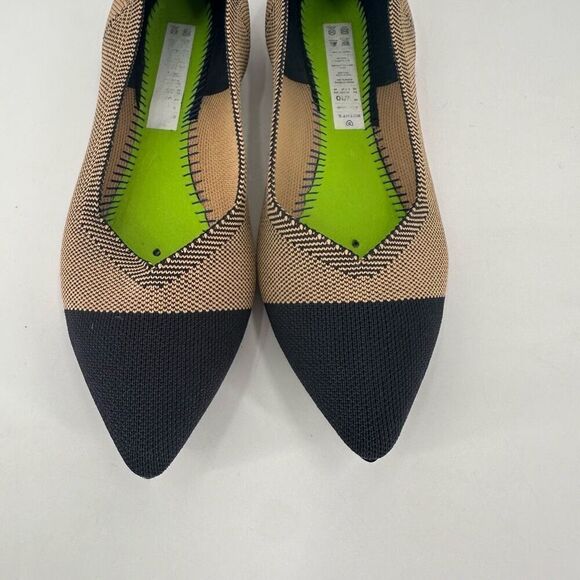 Rothy's Retired THE POINT Pointed Toe Ballet Flats DUNE CAP TOE Size 10 Black Ta - Picture 3 of 10